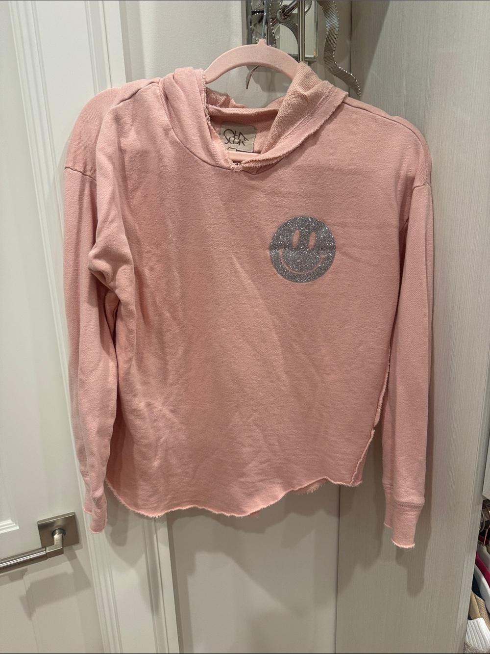 Chaser Pink Hooded Long Sleeve Top with Glitter Smiley